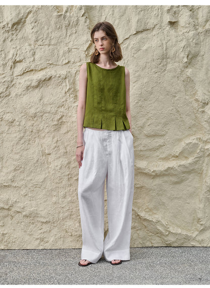 Pleated Lyocell Vest Loose Summer Casual Sleeveless Top