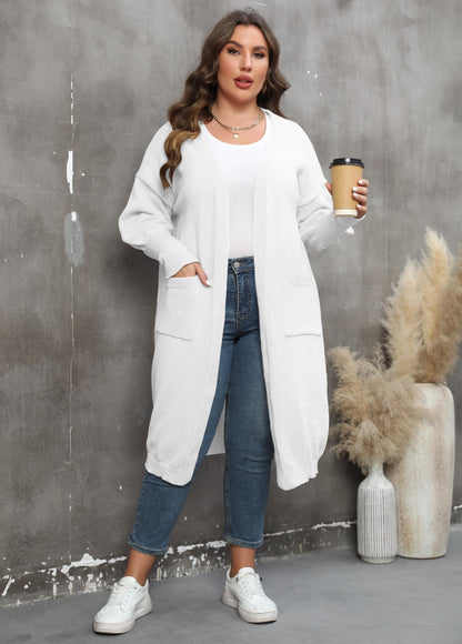 Loose Medium and Long Double Pocket Lantern Sleeve Sweater Cardigan