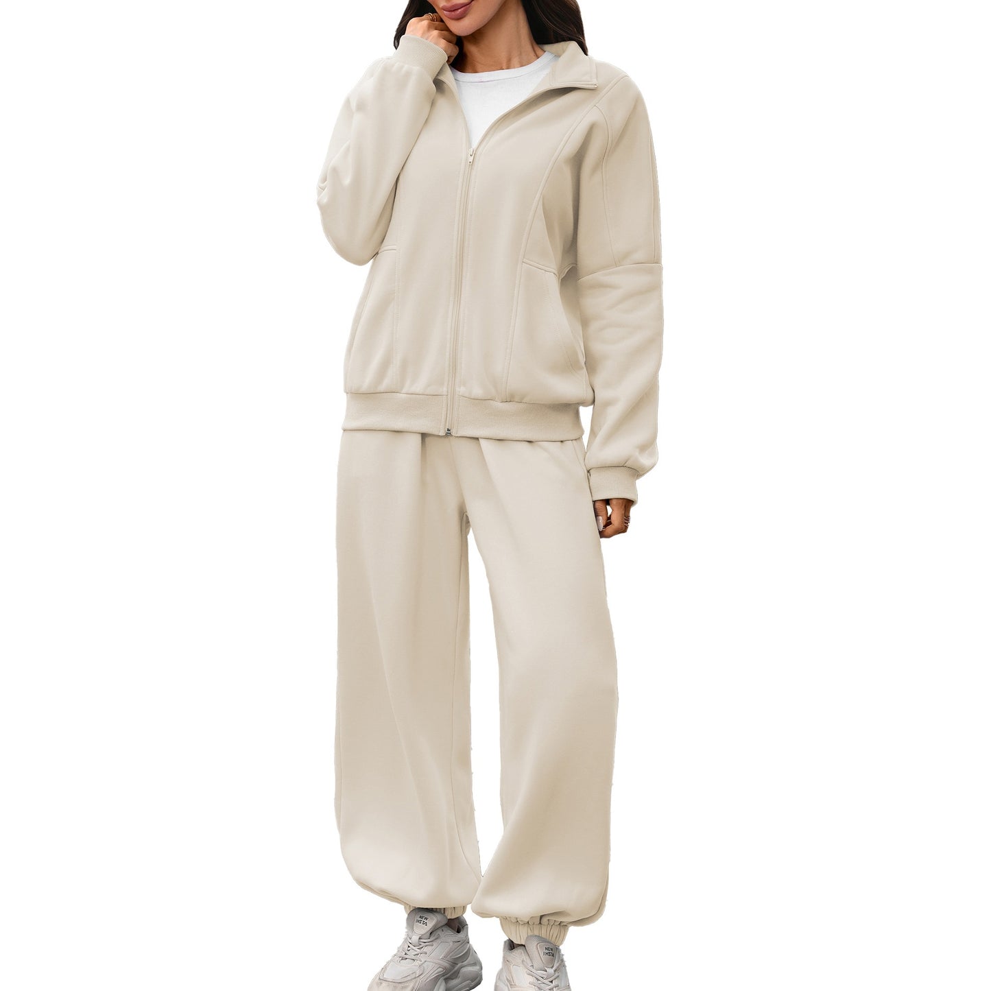 Women's Fleece Lined Zip Up Sweatshirt Sweatpants Set