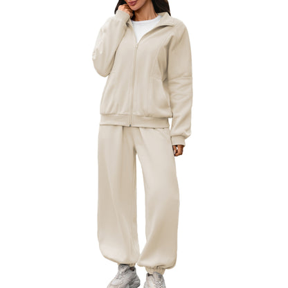 Women's Fleece Lined Zip Up Sweatshirt Sweatpants Set