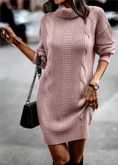 Women's Turtleneck Cable Knit Bodycon Sweater Dress
