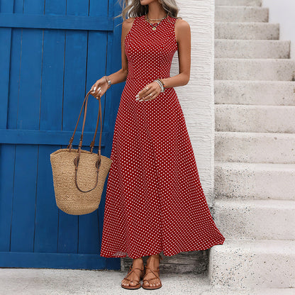 Polka Dot Sleeveless Maxi Dress Backless Summer