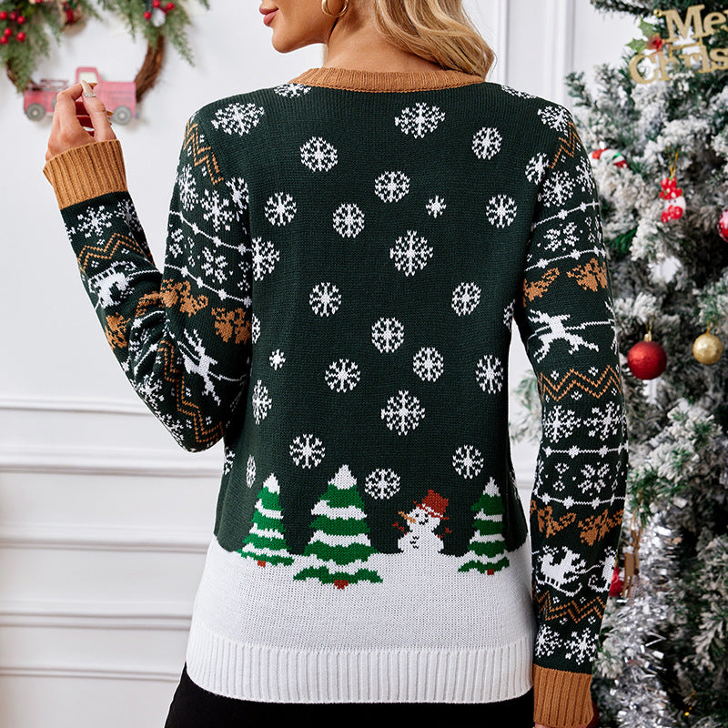Christmas Sweater Women Reindeer Knit Holiday Pullover