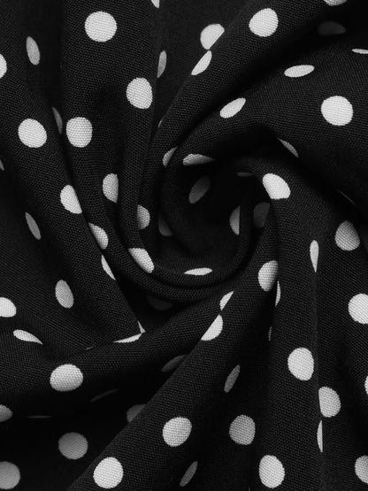 Black Polka Dot Maxi Dress Bell Sleeve Tie Back A-Line