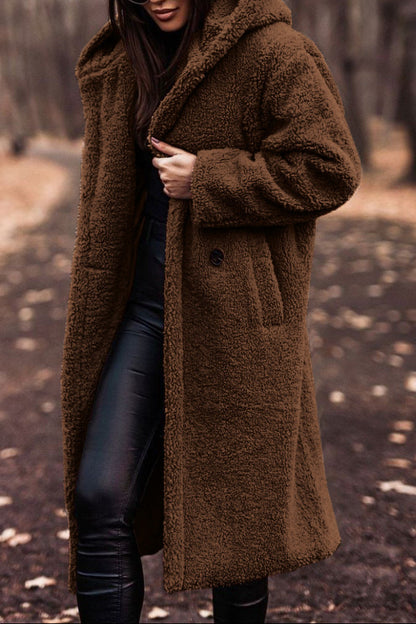 Women's Hooded Long Teddy Coat Winter Fleece Jacket