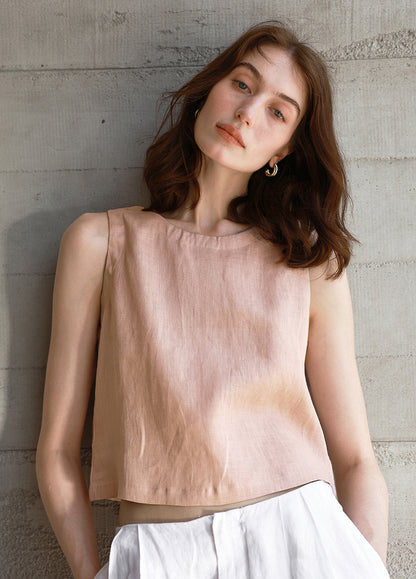 High-End Linen Vest Top Womens Reversible Sleeveless Casual