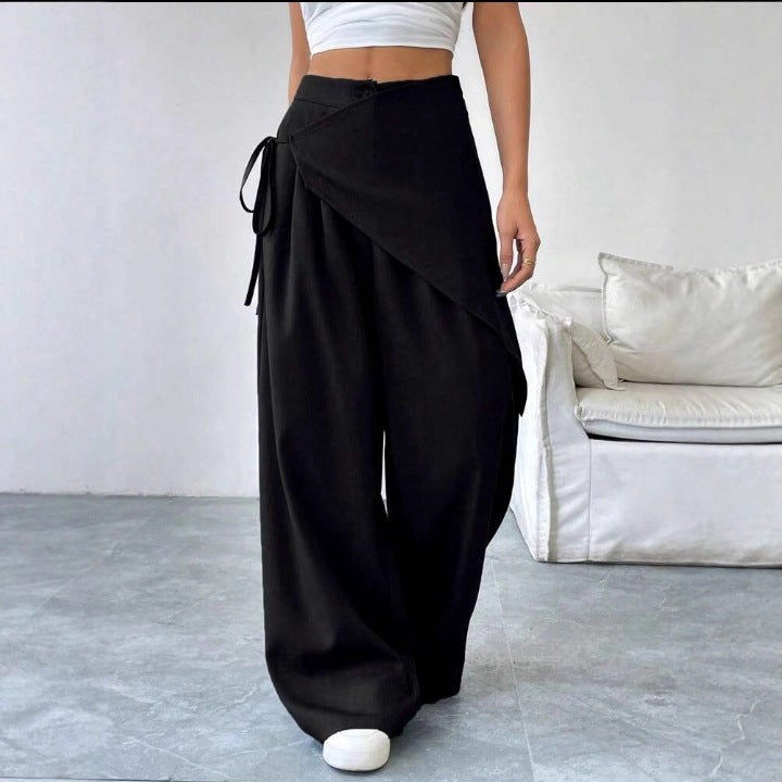 Women's High Waist Wide Leg Dress Pants Asymmetrical Tie