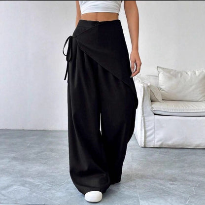 Women's High Waist Wide Leg Dress Pants Asymmetrical Tie
