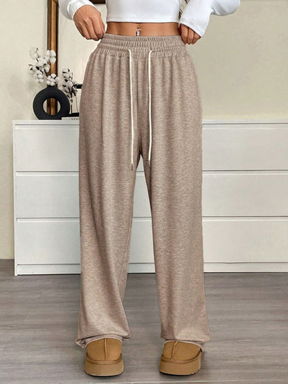 High Waisted Wide Leg Drawstring Pants Pockets