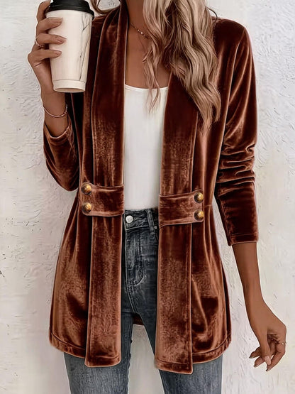 Women's Velvet Shawl Collar Long Sleeve Open Front Cardigan