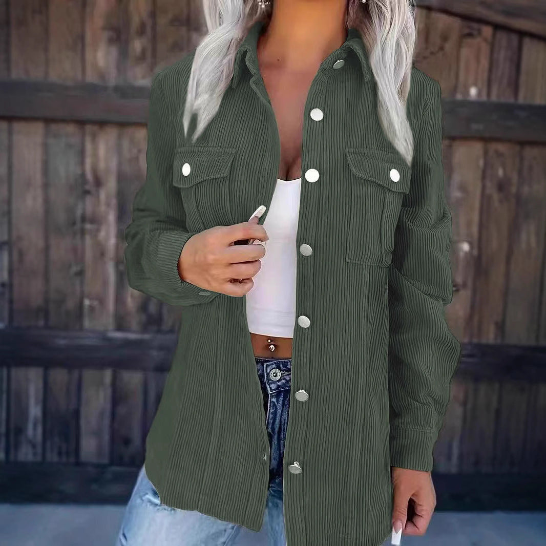 Women's Corduroy Shacket Button Down Oversized Jacket