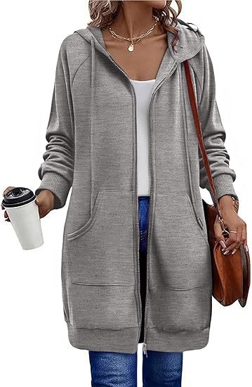 Women's Oversized Long Zip Up Hoodie Jacket