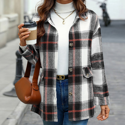 Women's Plaid Shacket Oversized Button Down Jacket