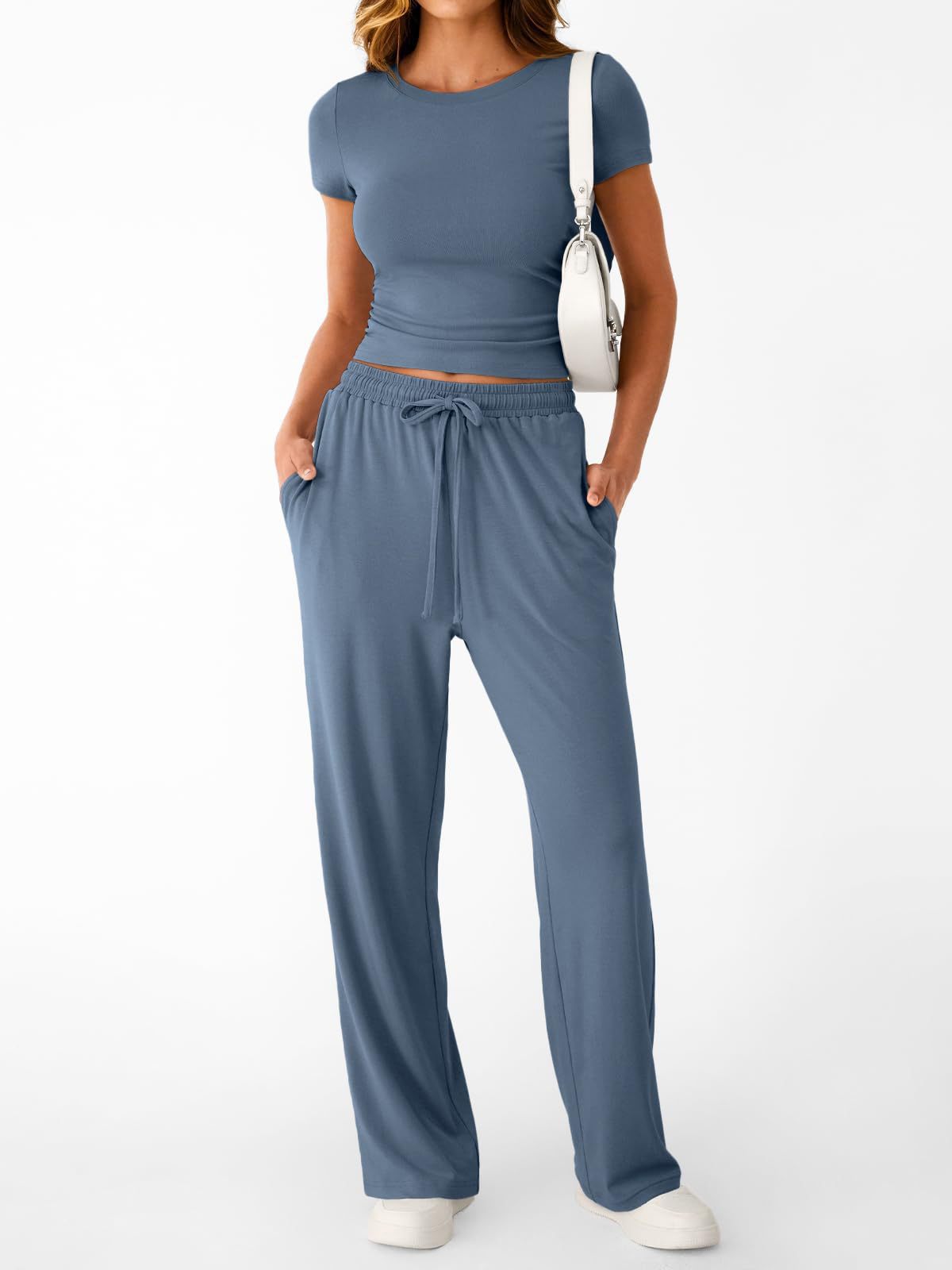 Crop Tee & Wide Leg Pants Lounge Set for Women