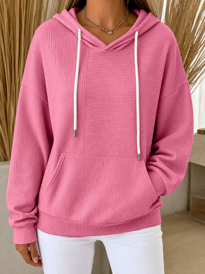 Women's Oversized Ribbed Hoodie Long Sleeve Pullover Top