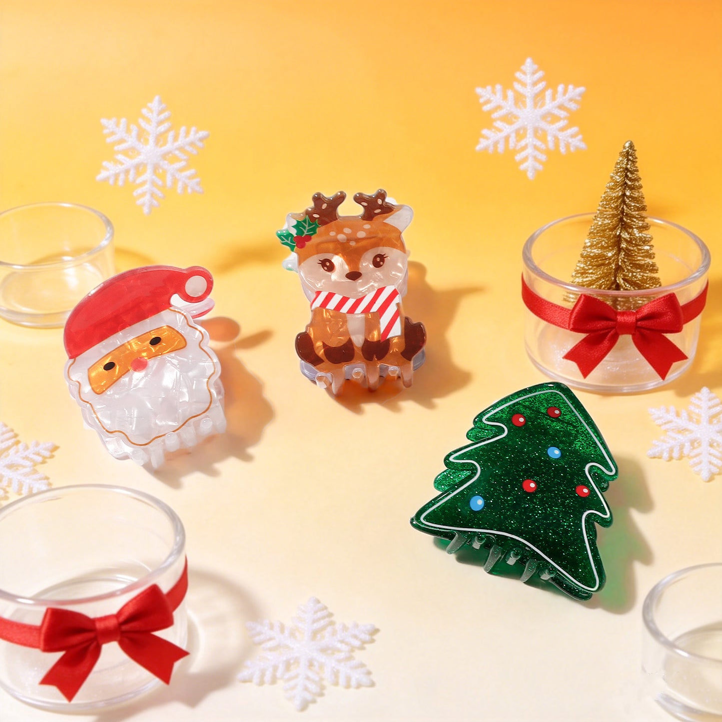 Christmas Hair Claw Clips Santa Reindeer Tree