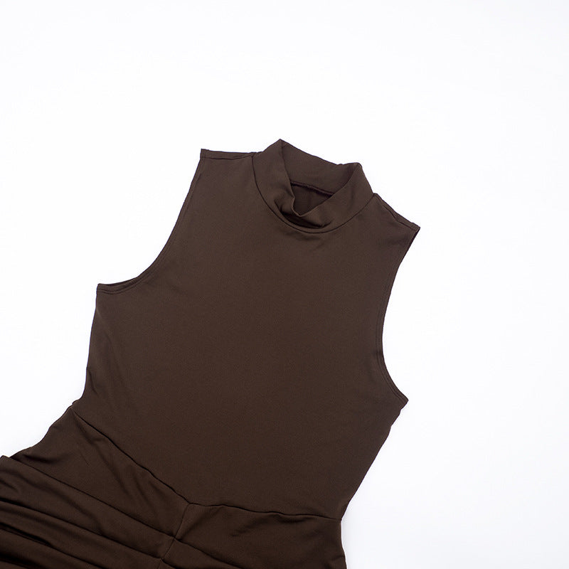 Women's Mock Neck Sleeveless Ruched Bodycon Maxi Dress
