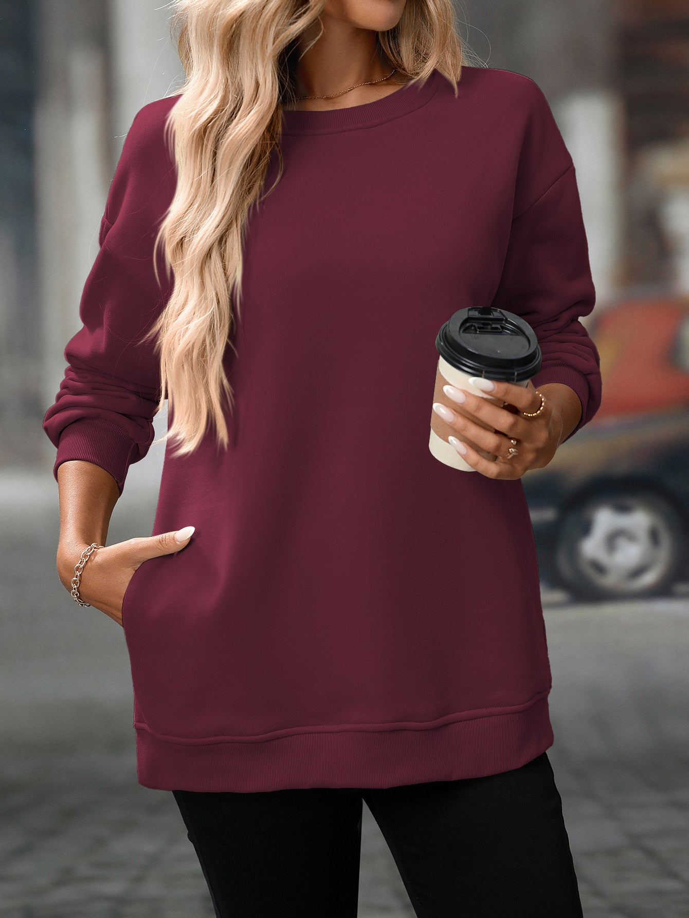 Trendy Y2K Fleece Pullover Sweatshirt – Fall/Winter Casual Top