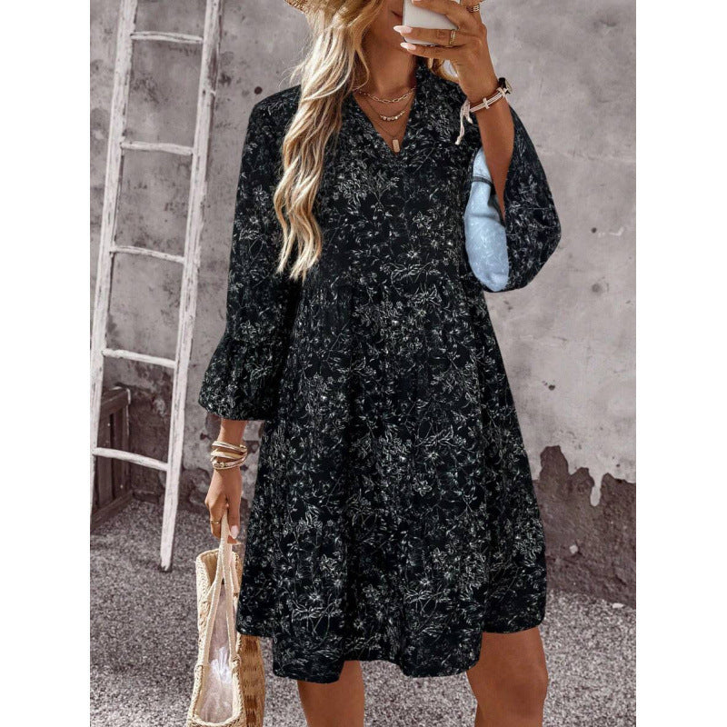 Boho V-Neck Tiered Midi Dress Floral A-Line Summer