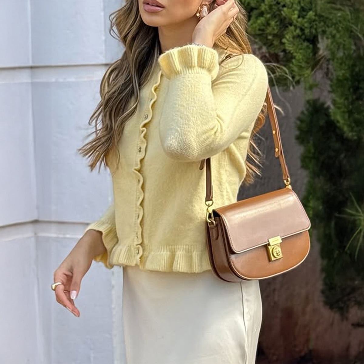 Women's Ruffle Button Front Cardigan Sweater Long Sleeve