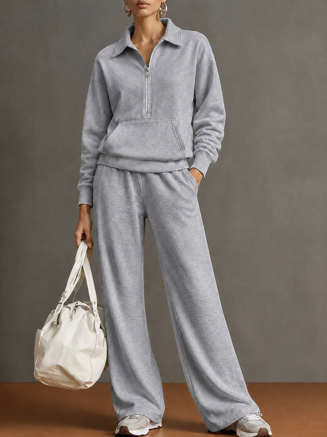 Women's Half Zip Sweatshirt Wide Leg Pants Lounge Set