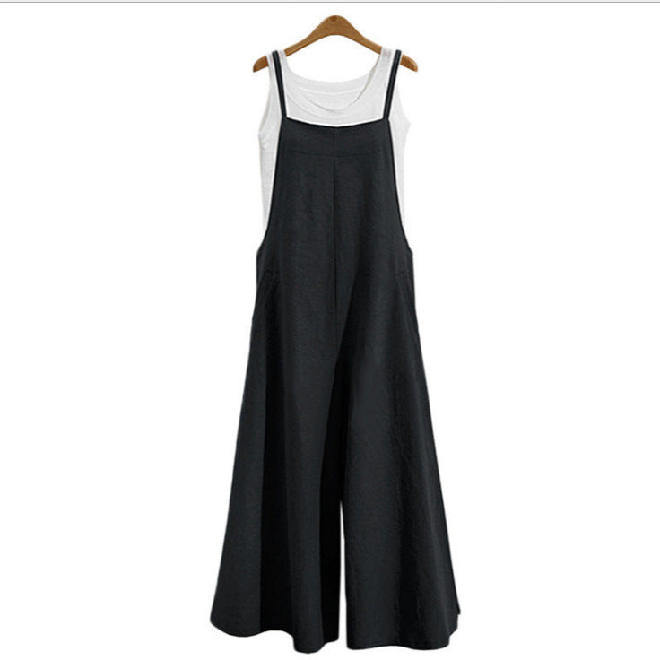 Women's Linen Cotton Wide Leg Jumpsuit Sleeveless Casual