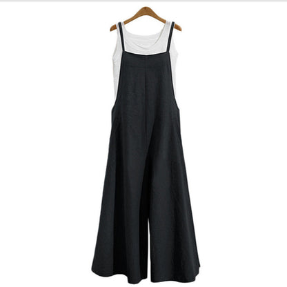 Women's Linen Cotton Wide Leg Jumpsuit Sleeveless Casual