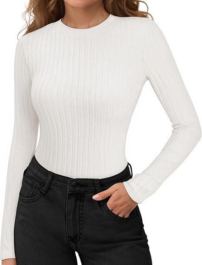 Women's Ribbed Long Sleeve Crew Neck Fitted Top