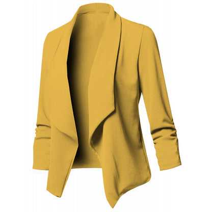 Women Open Front Blazer Long Sleeve Draped Lapel Jacket