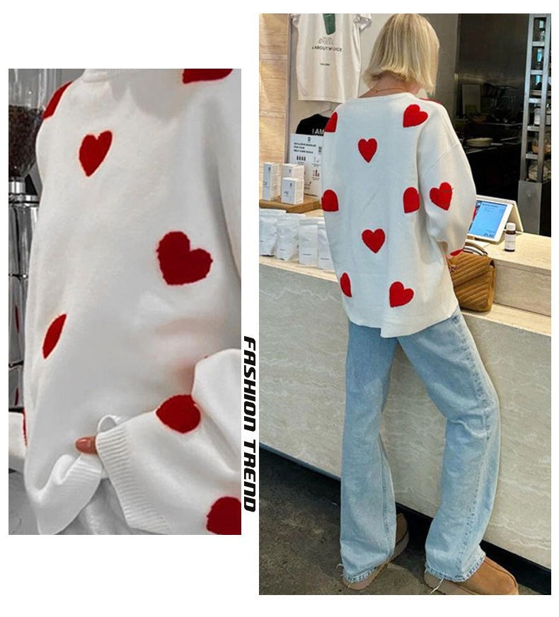 Women's Oversized Heart Embroidered Crewneck Sweater