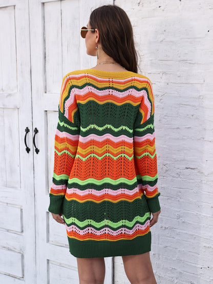 Women's Dress Rainbow Pattern Patchwork Striped Sweater Skirt