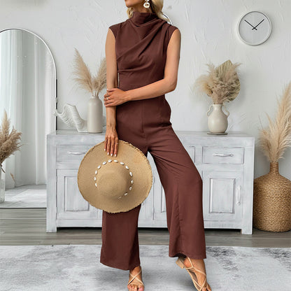 Cowl Neck Sleeveless Wide Leg Jumpsuit Workwear Chic