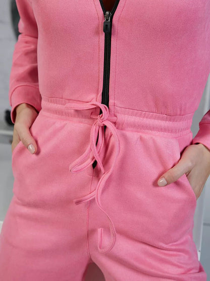 Women's Hooded Drawstring Jogger Jumpsuit Pockets