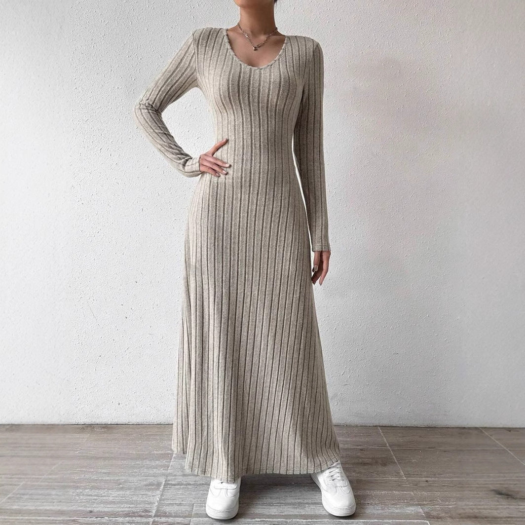 Ribbed Knit Long Sleeve Bodycon Maxi Dress