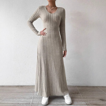 Ribbed Knit Long Sleeve Bodycon Maxi Dress