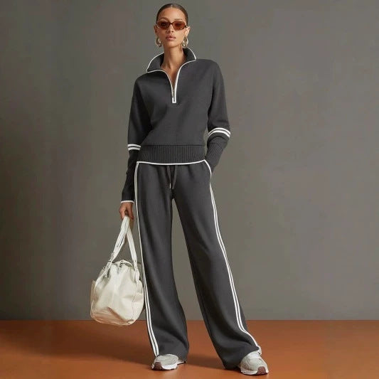 Women's Half Zip Sweatshirt Wide Leg Pants Matching Set