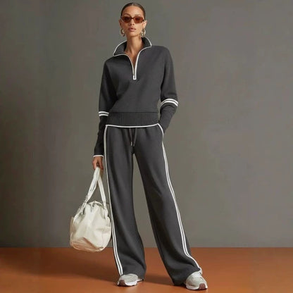 Women's Half Zip Sweatshirt Wide Leg Pants Matching Set