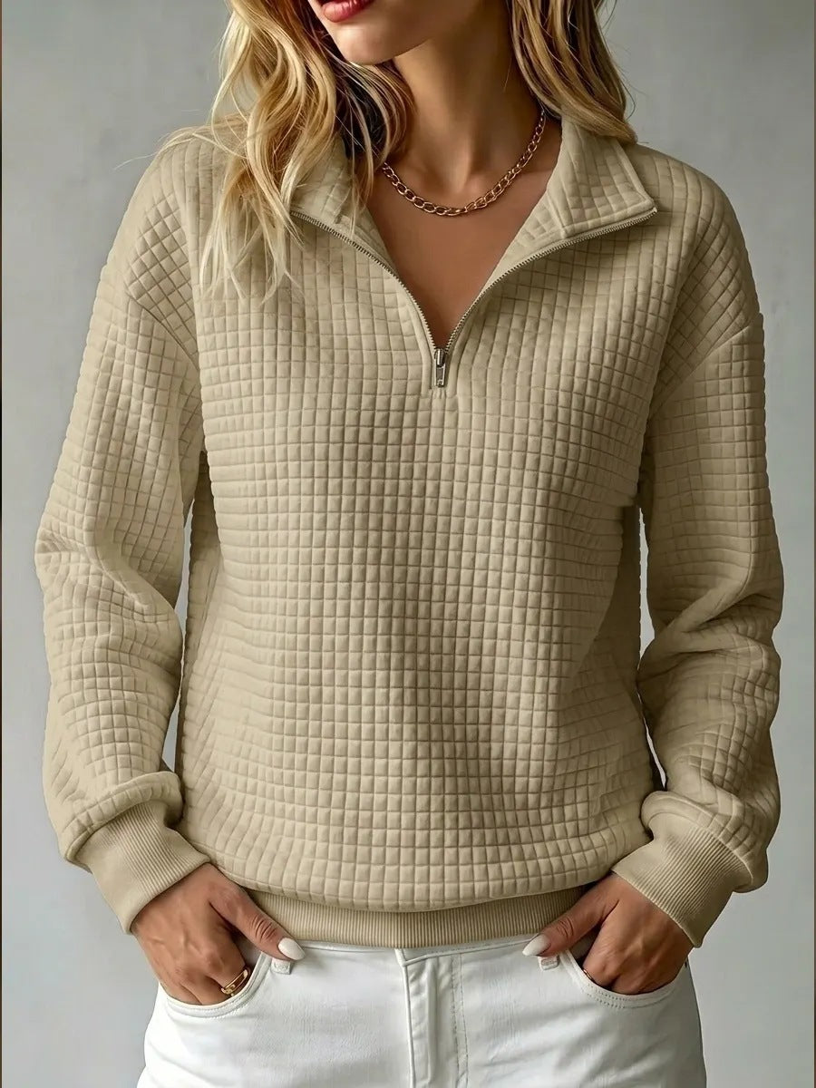 Women's Oversized Waffle Half Zip Pullover Sweatshirt