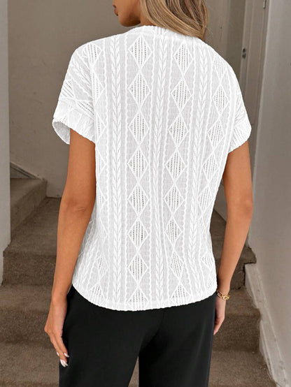Textured Jacquard Knit Crew Neck Short Sleeve Top