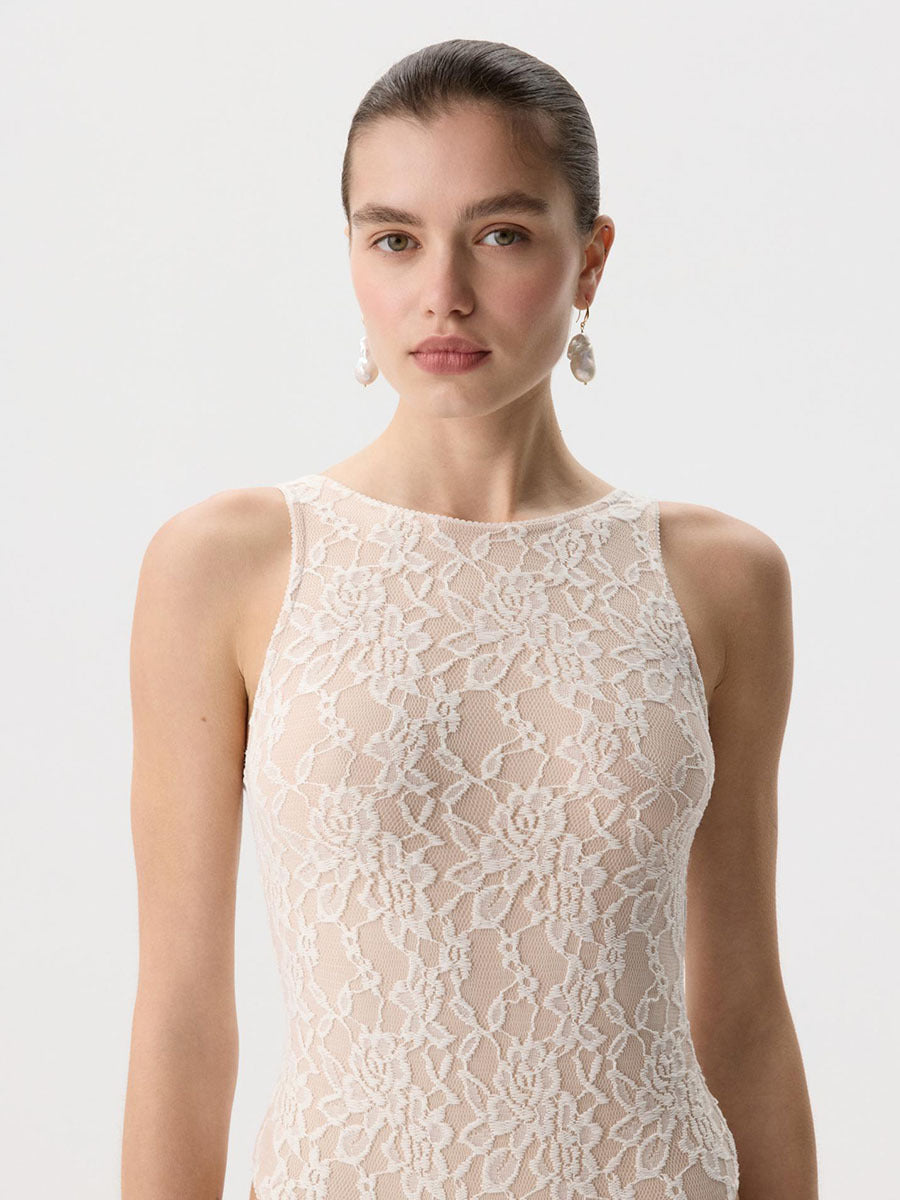 Floral Lace Sleeveless Bodysuit Sexy Mesh Tank Top
