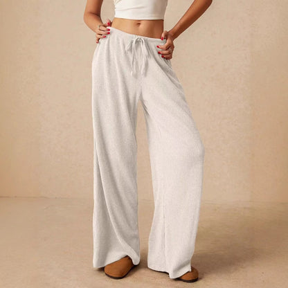 Women's Ribbed Wide Leg Palazzo Pants Drawstring Casual