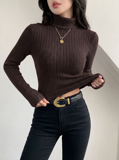 Women's Ribbed Turtleneck Long Sleeve Fitted Top