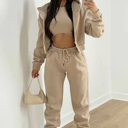 Women's 3 Piece Fleece Hoodie Sweatpants Lounge Set