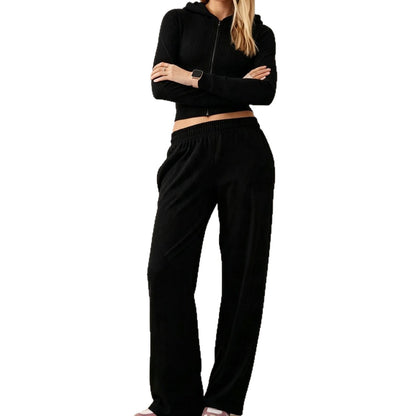 Women's Cropped Zip Hoodie & Wide Leg Pants Lounge Set