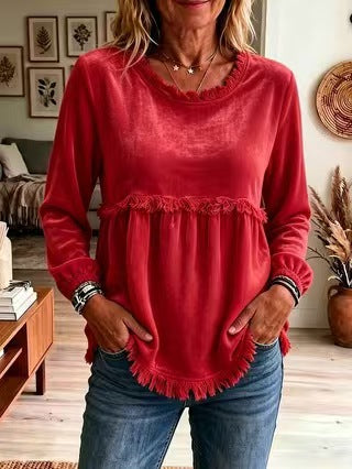 Women's Oversized Velvet Fringe Sweatshirt Tunic