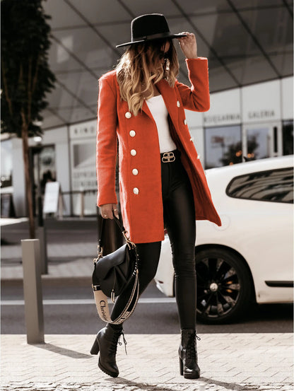 Womens Double Breasted Wool Blend Blazer Coat