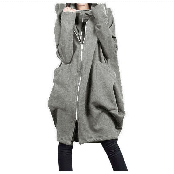 Women's Oversized Long Zip Up Fleece Hoodie Jacket Pockets