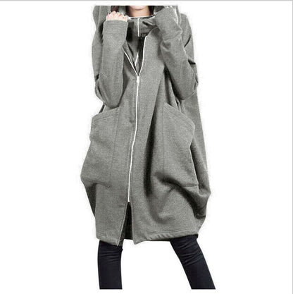 Women's Oversized Long Zip Up Fleece Hoodie Jacket Pockets