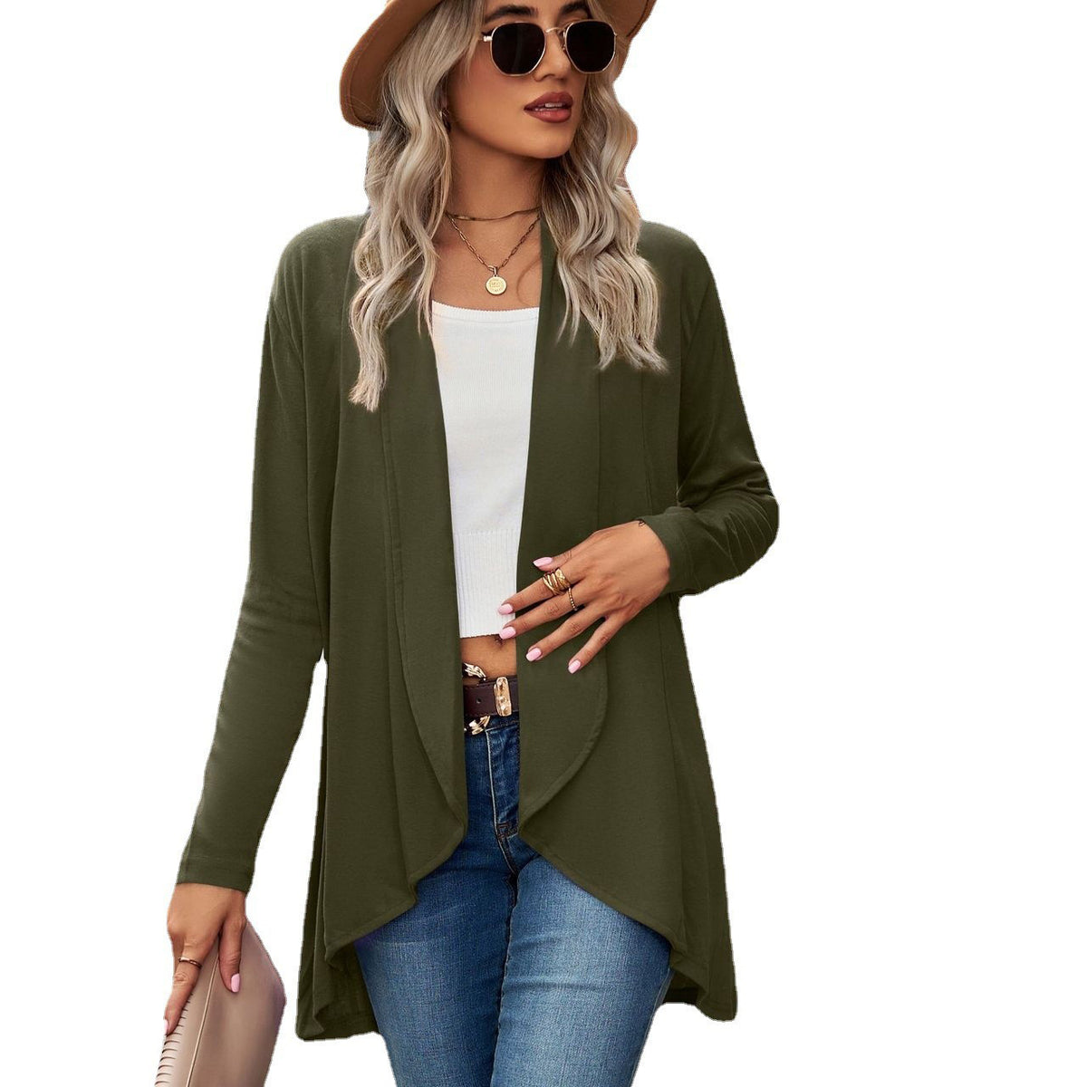 Women's Open Front Long Sleeve Solid Cardigan Sweater