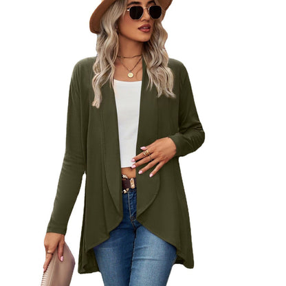 Women's Open Front Long Sleeve Solid Cardigan Sweater